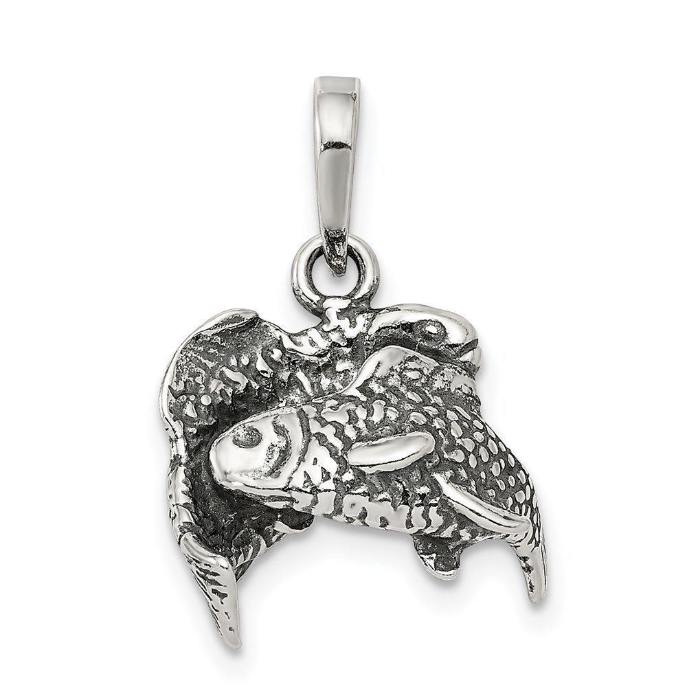 Million Charms 925 Sterling Silver Antiqued Pisces Zodiac Charm Pendant